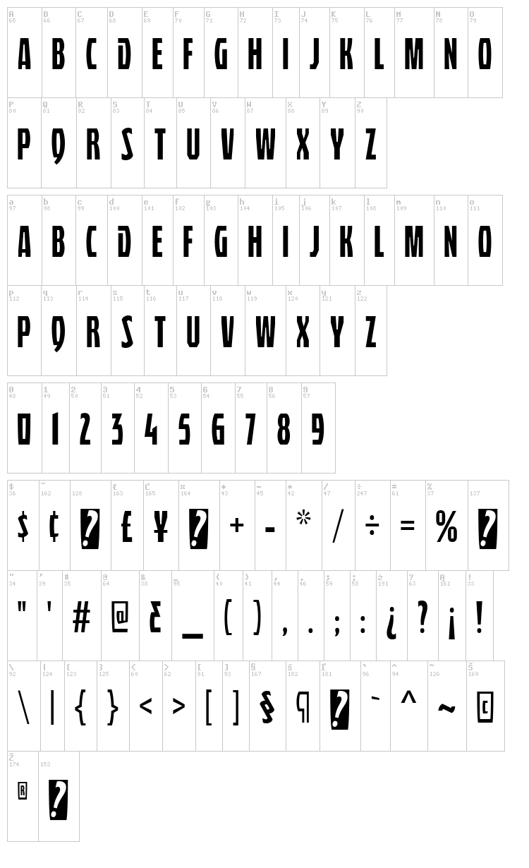 Quasix Titling font map